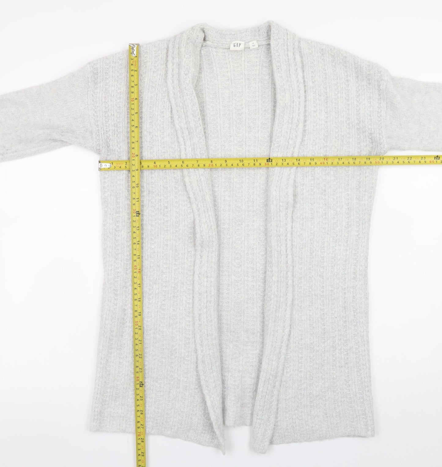 GAP Women's Grey Cable-Knit Open Cardigan XS Wool Alpaca Blend