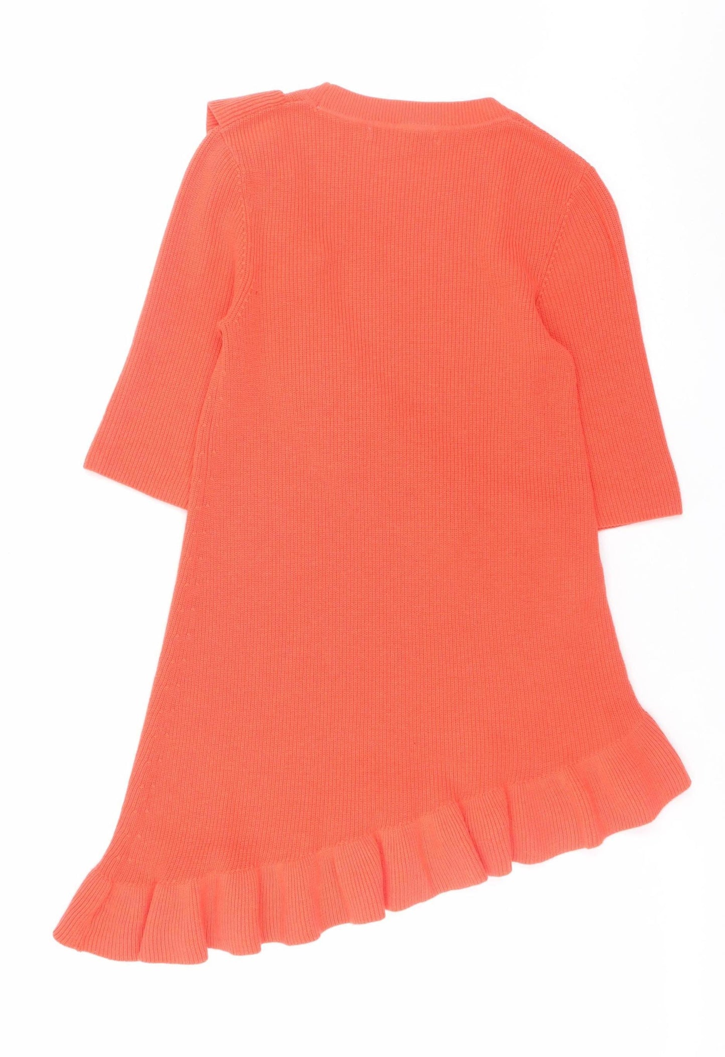 Next Women Orange Knit Ruffle Shift Dress Size 10