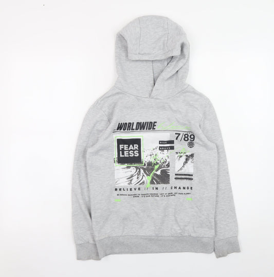 Dunnes Stores Boys Grey FEARLESS Graphic Pullover Hoodie 10-11 Years