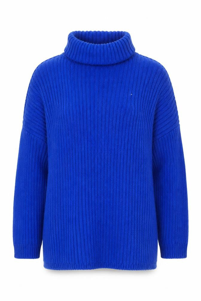 Front view of I Saw It First Women’s Blue Roll Neck Chunky Knit Jumper, size UK 12