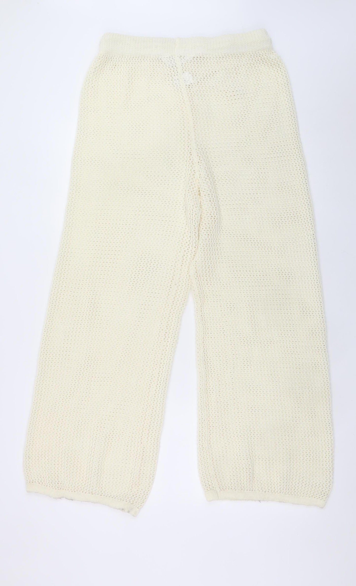 Primark Women Ivory Knit Wide-Leg Trousers L Boho Lightweight