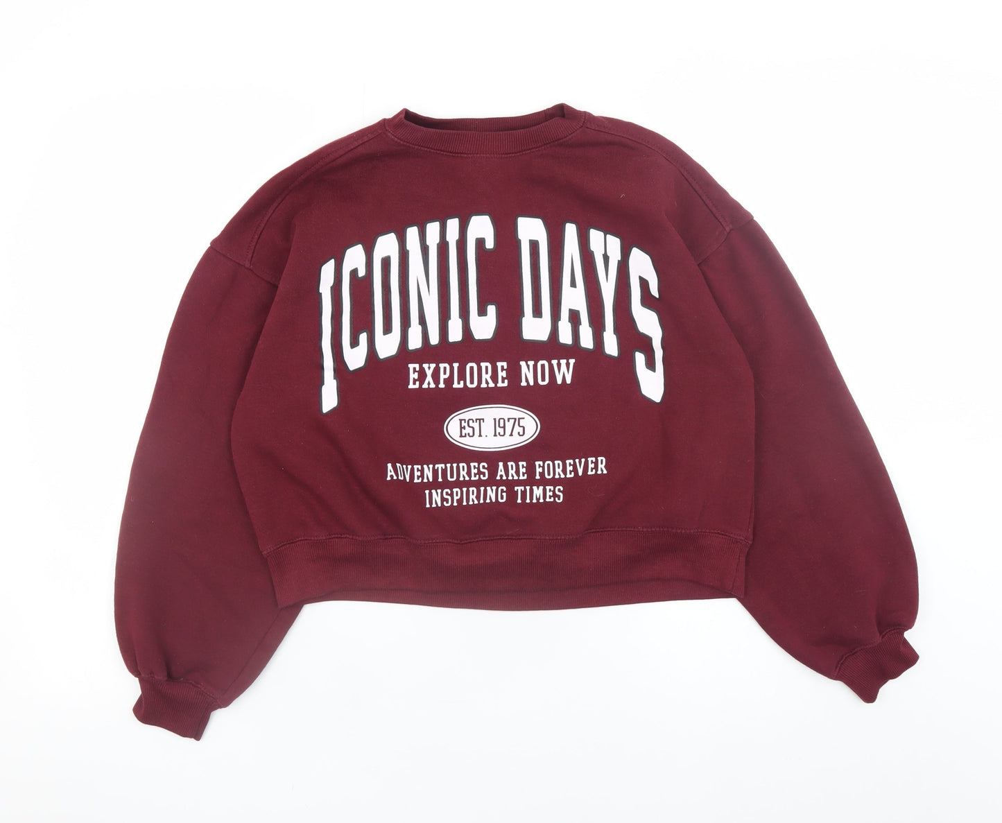 Zara Teens Burgundy Iconic Days Graphic Pullover Sweatshirt Size 13-14