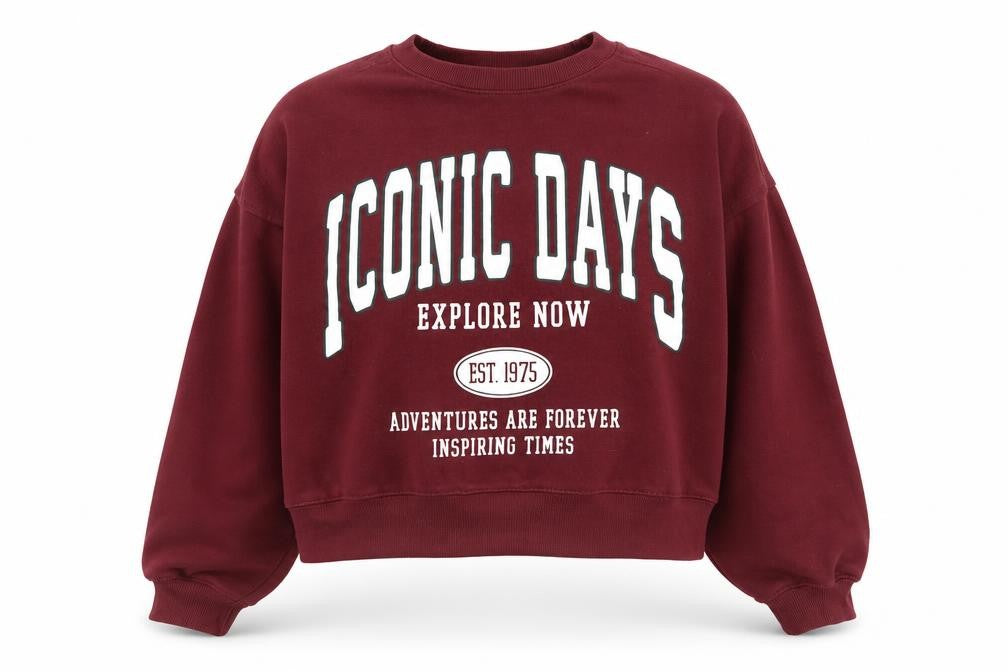Zara Teens Burgundy Iconic Days Graphic Pullover Sweatshirt Size 13-14