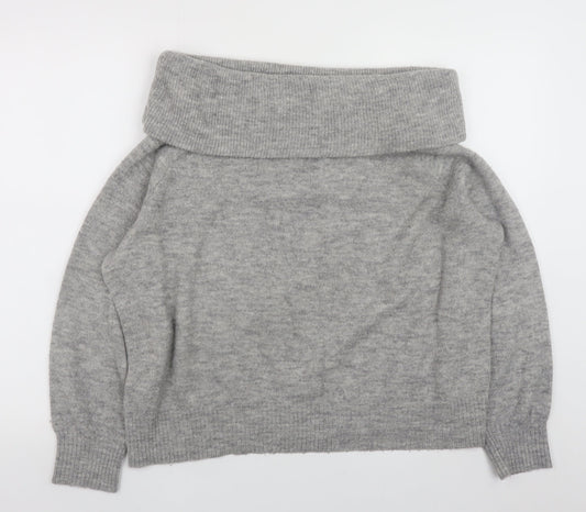 H&M Women’s Grey Cowl Neck Long Sleeve Knit Jumper Size M