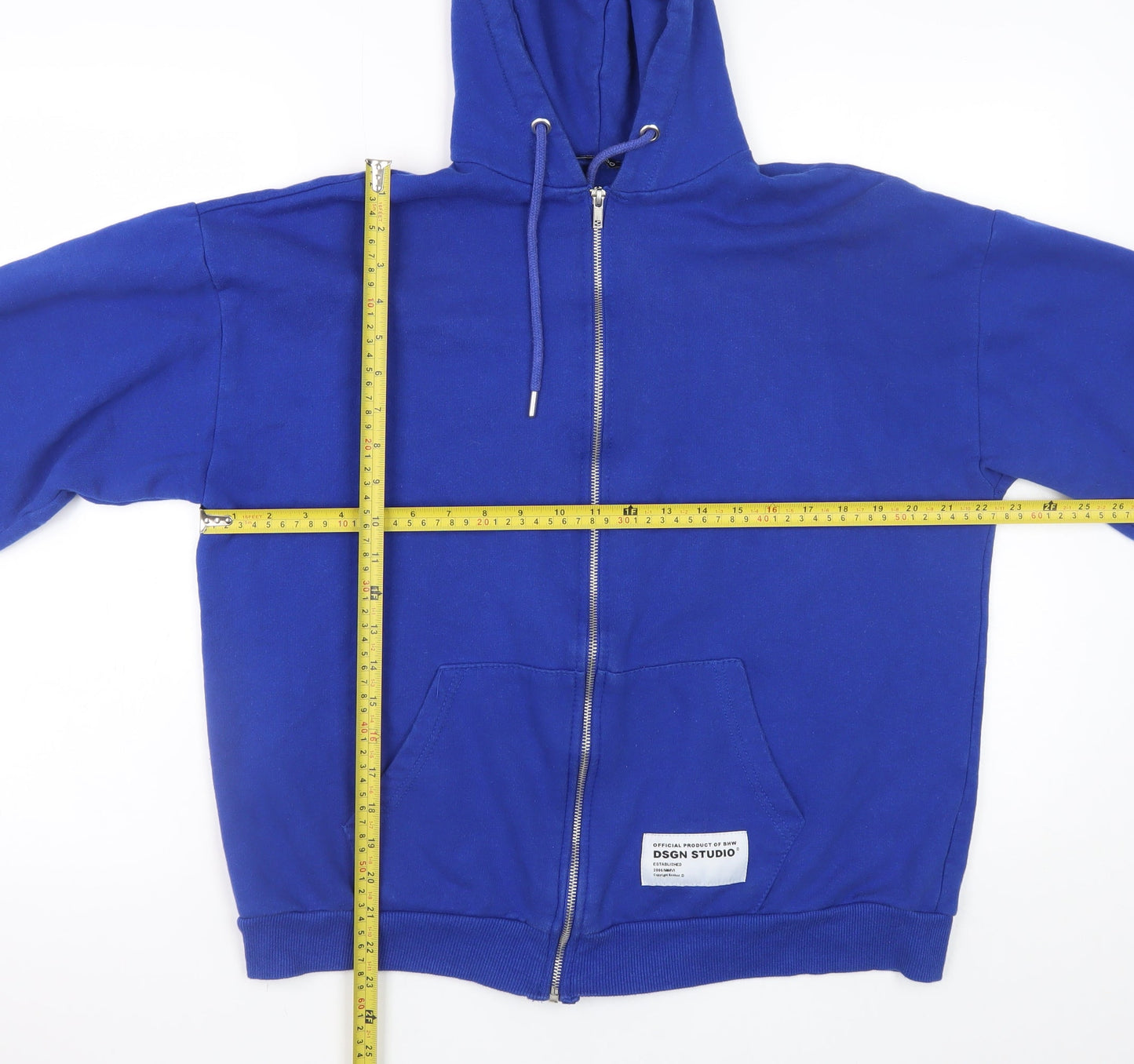 Boohoo Men Blue Full Zip Hoodie XS Regular Fit Fleece Sweatshirt