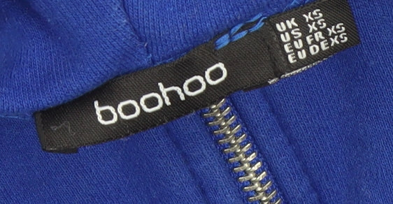 Boohoo Men Blue Full Zip Hoodie XS Regular Fit Fleece Sweatshirt