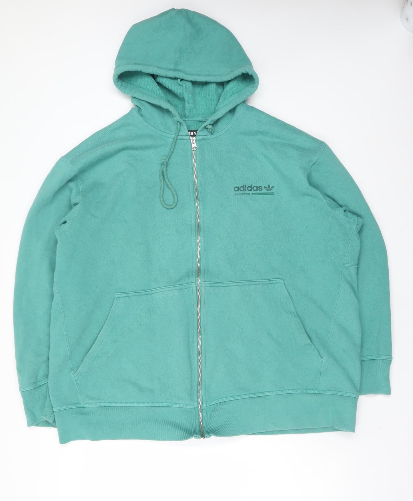 Adidas Men’s Green Full Zip Hoodie 2XL Regular Fit Sportswear