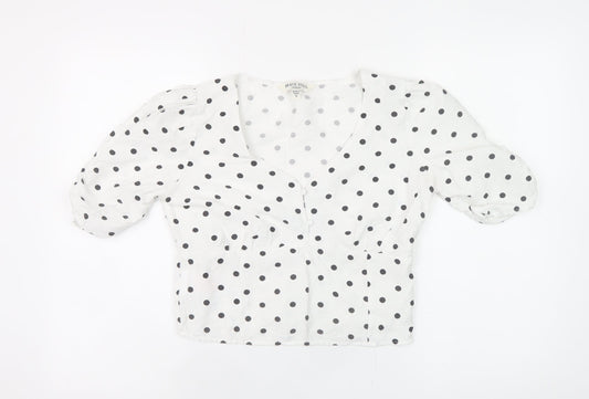 Brave Soul Womens White Polka Dot V-Neck Cropped Blouse Size S