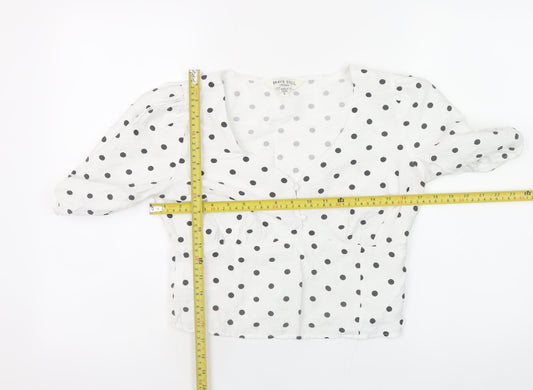 Brave Soul Womens White Polka Dot V-Neck Cropped Blouse Size S