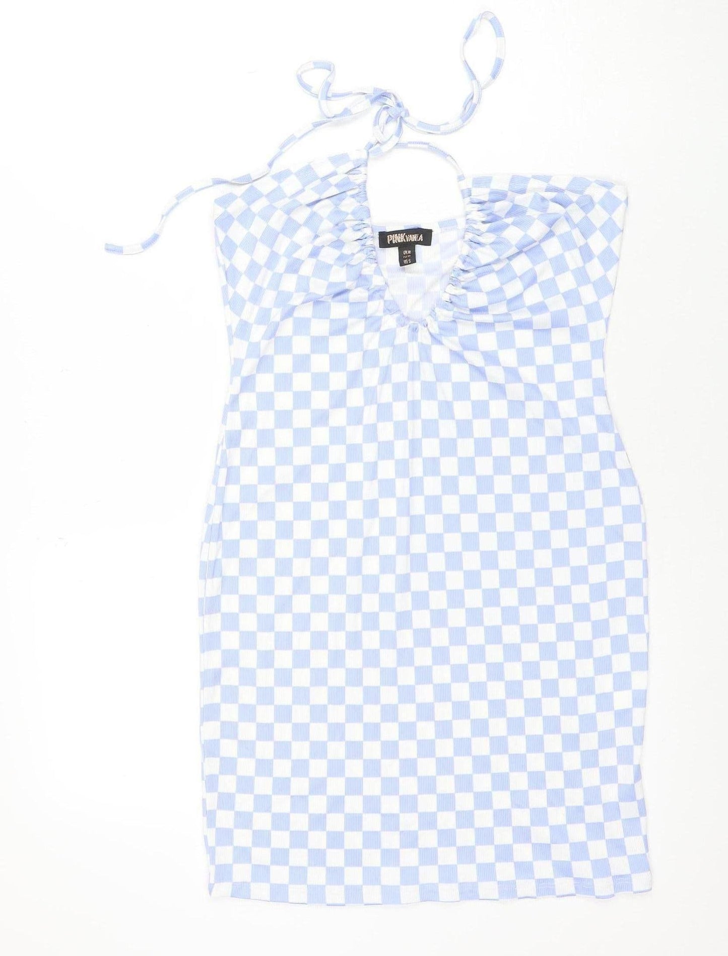 Pink Vanilla Women's Blue Check Bodycon Halter Dress M