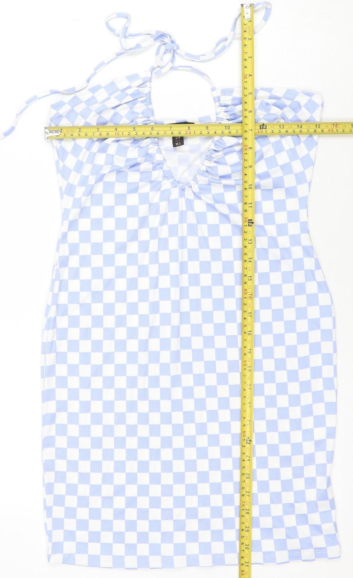 Pink Vanilla Women's Blue Check Bodycon Halter Dress M