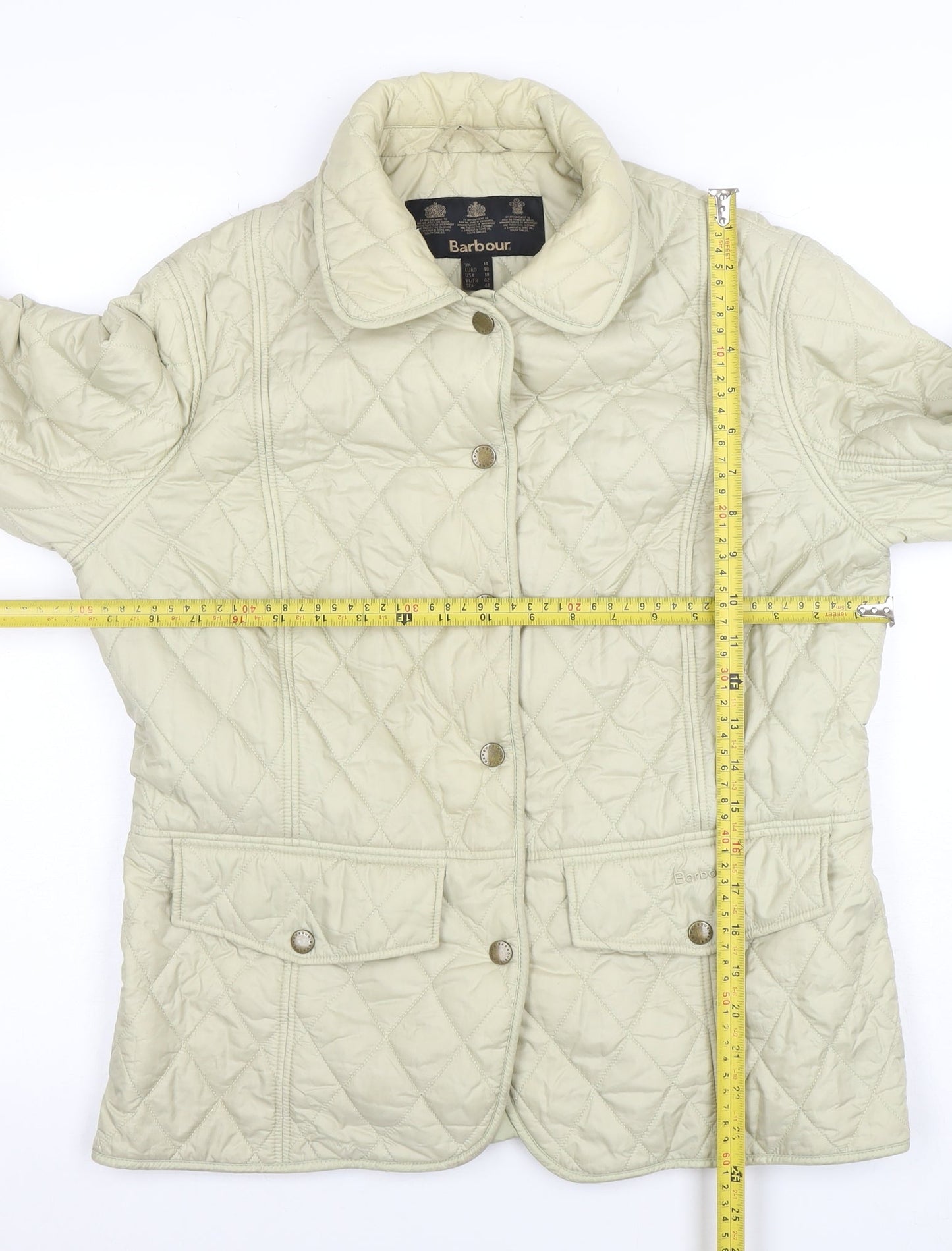 Barbour Women's Beige Quilted Mid-Length Jacket Size 14