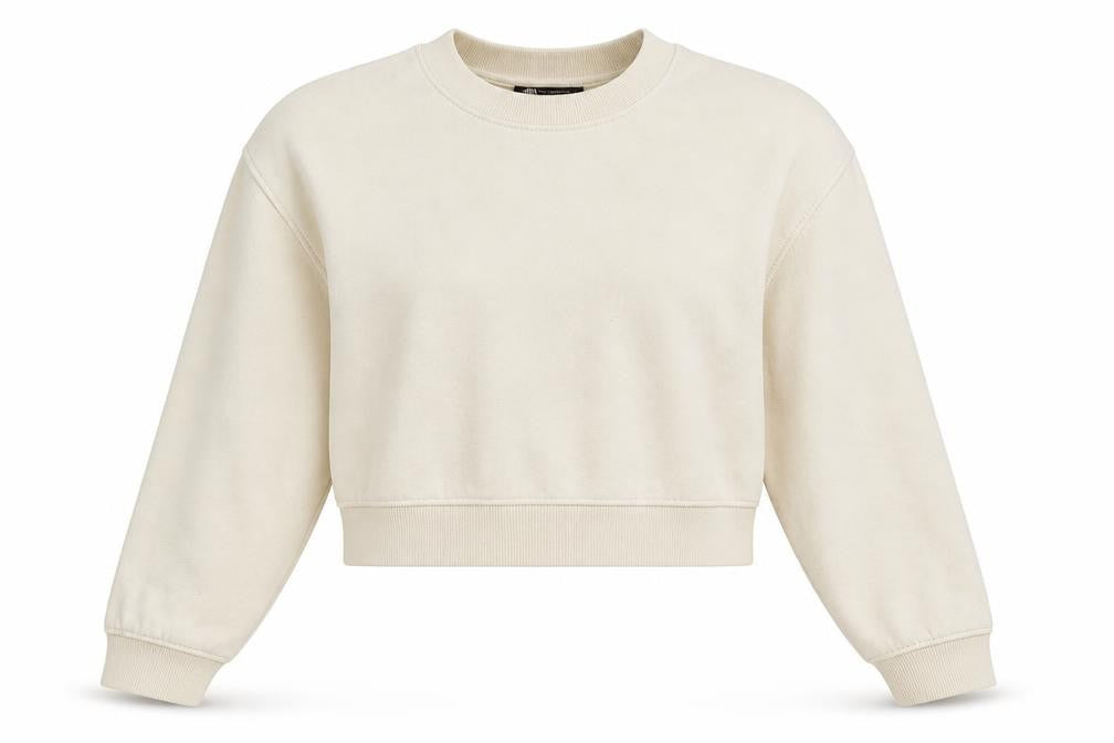 Zara Women Beige Crew Neck Pullover Sweatshirt Size S Cotton Blend