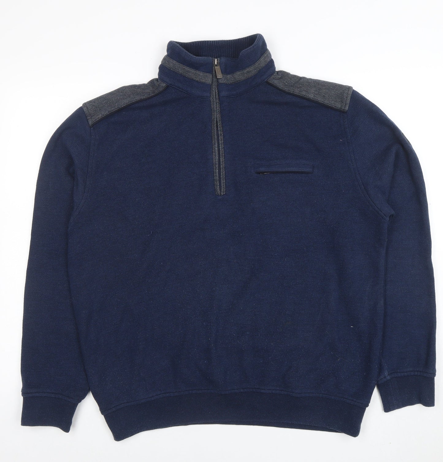 Bugatti Men’s Blue Cotton 1/4 Zip High Neck Sweatshirt Size L