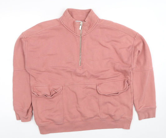 Next Womens Pink 1/2 Zip Cotton Sweatshirt L Casual Pullover