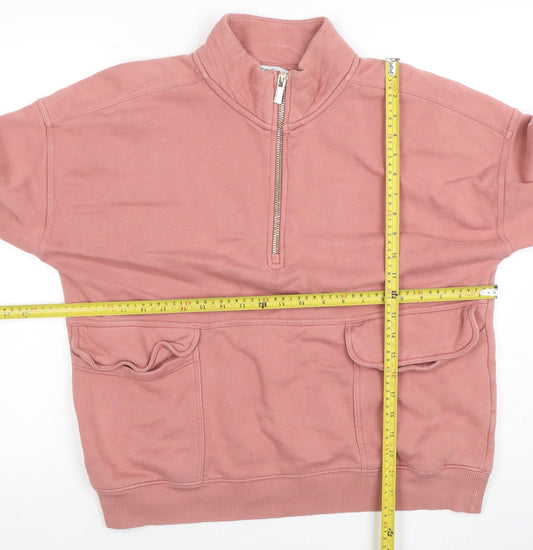 Next Womens Pink 1/2 Zip Cotton Sweatshirt L Casual Pullover