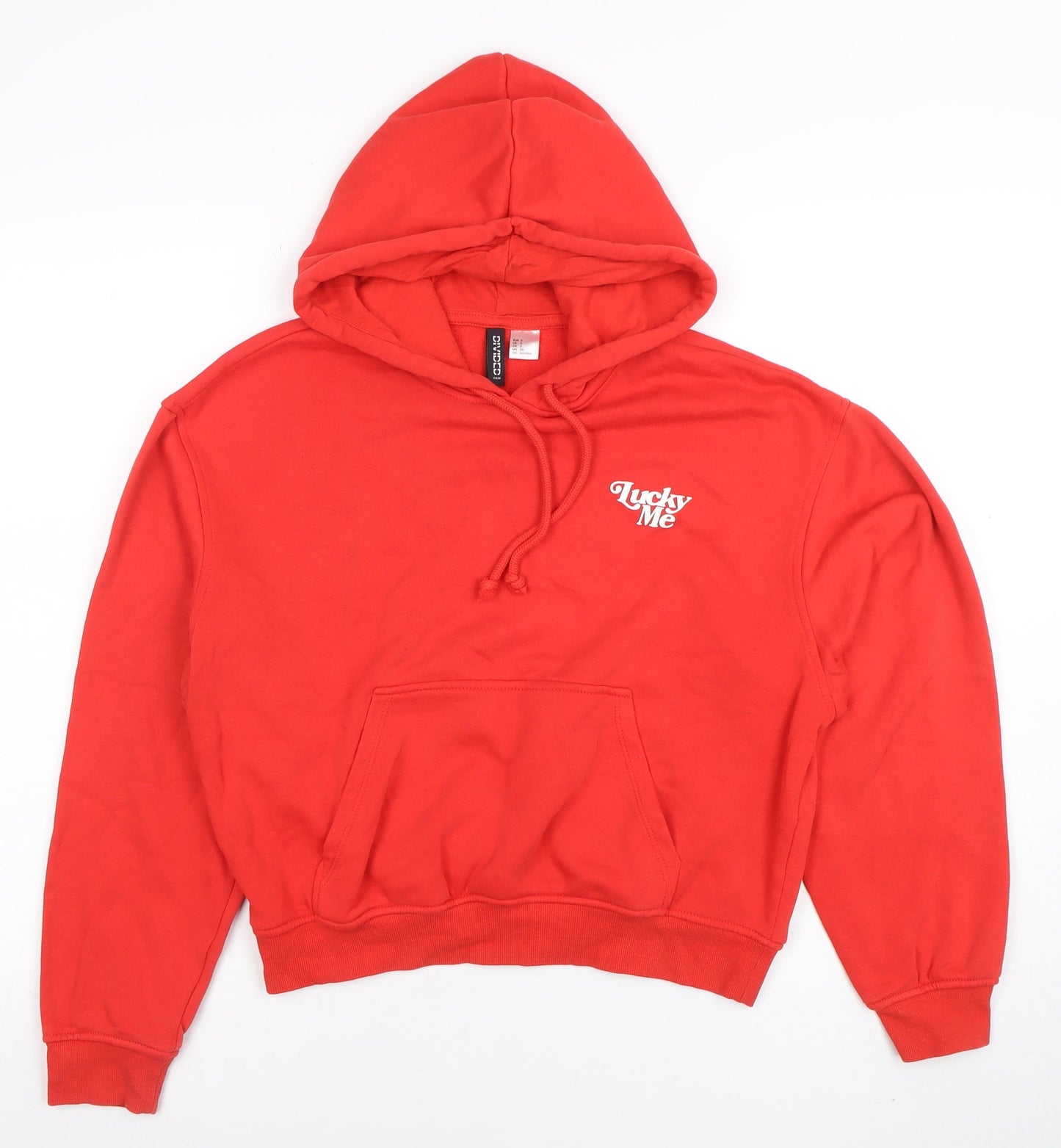 H&M Divided Women's Red Pullover Hoodie Size Small Lucky Me Print