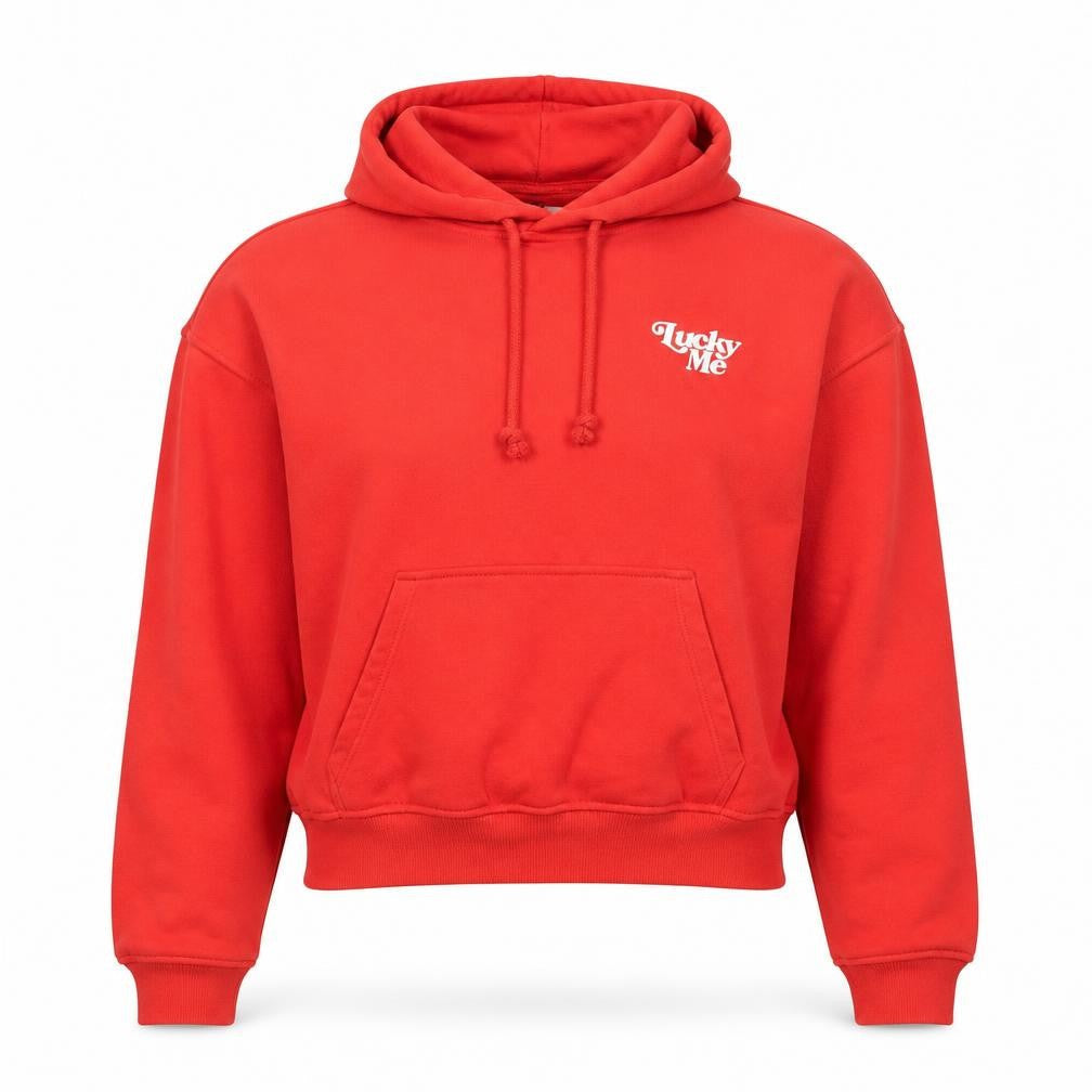 H&M Divided Women's Red Pullover Hoodie Size Small Lucky Me Print