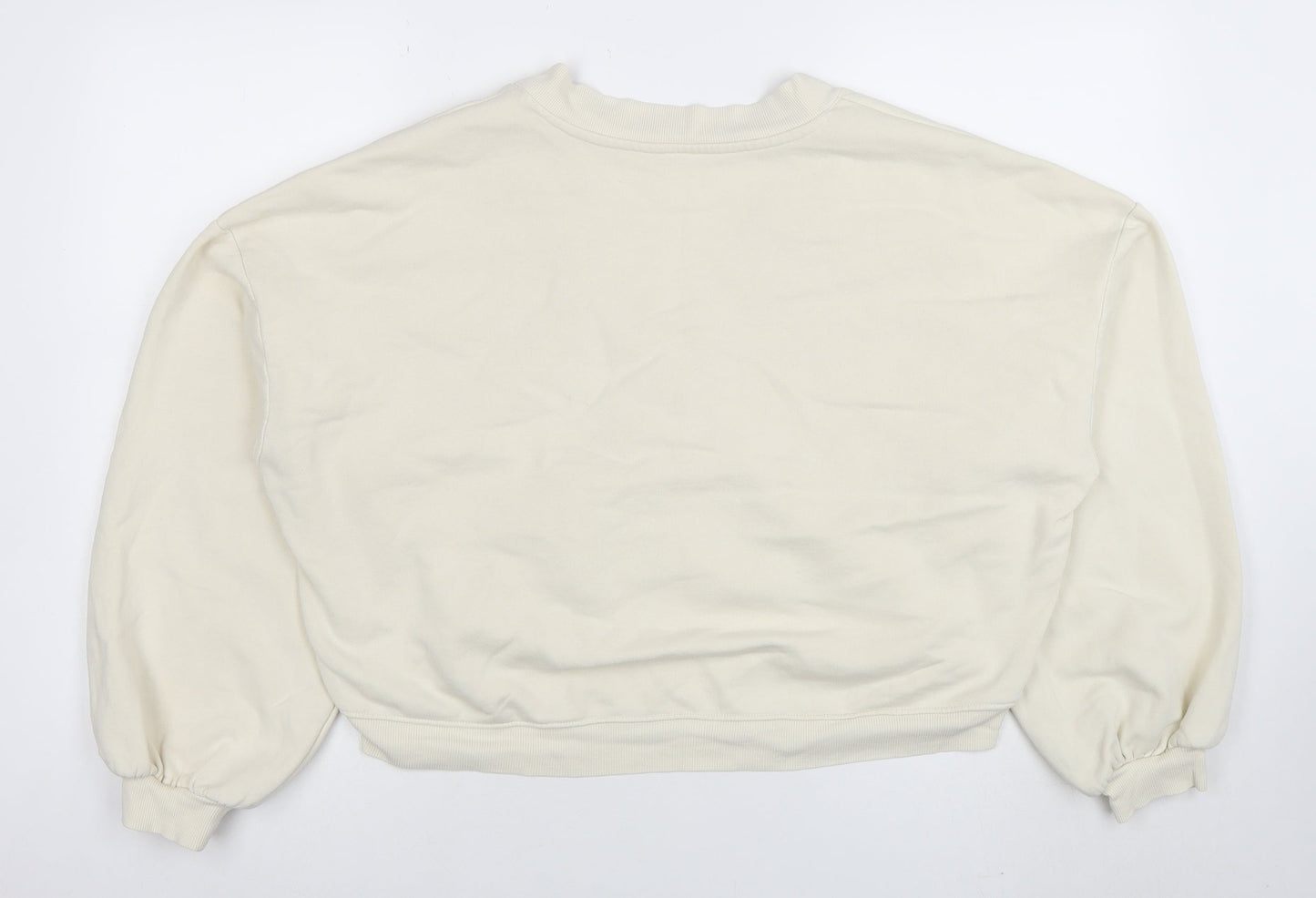 Monki Womens Beige V-Neck Pullover Sweatshirt Size 12 Cotton Blend