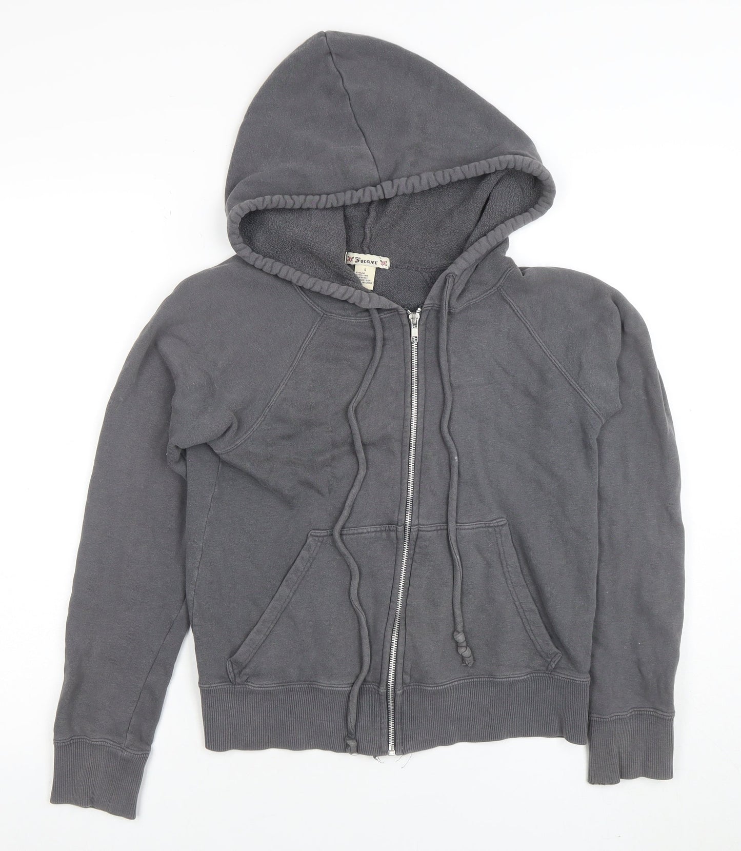 Forever Womens Grey Full Zip Hoodie Size S 100% Cotton Casual