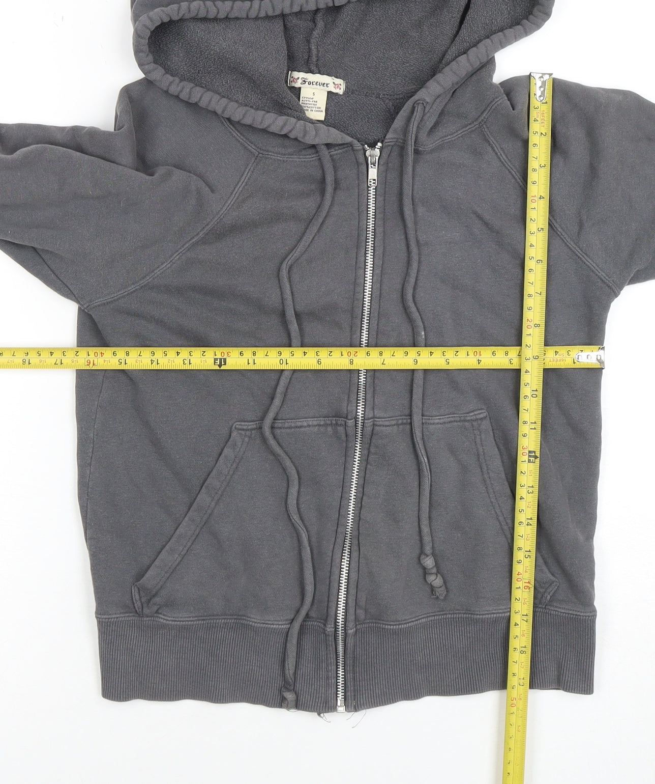 Forever Womens Grey Full Zip Hoodie Size S 100% Cotton Casual