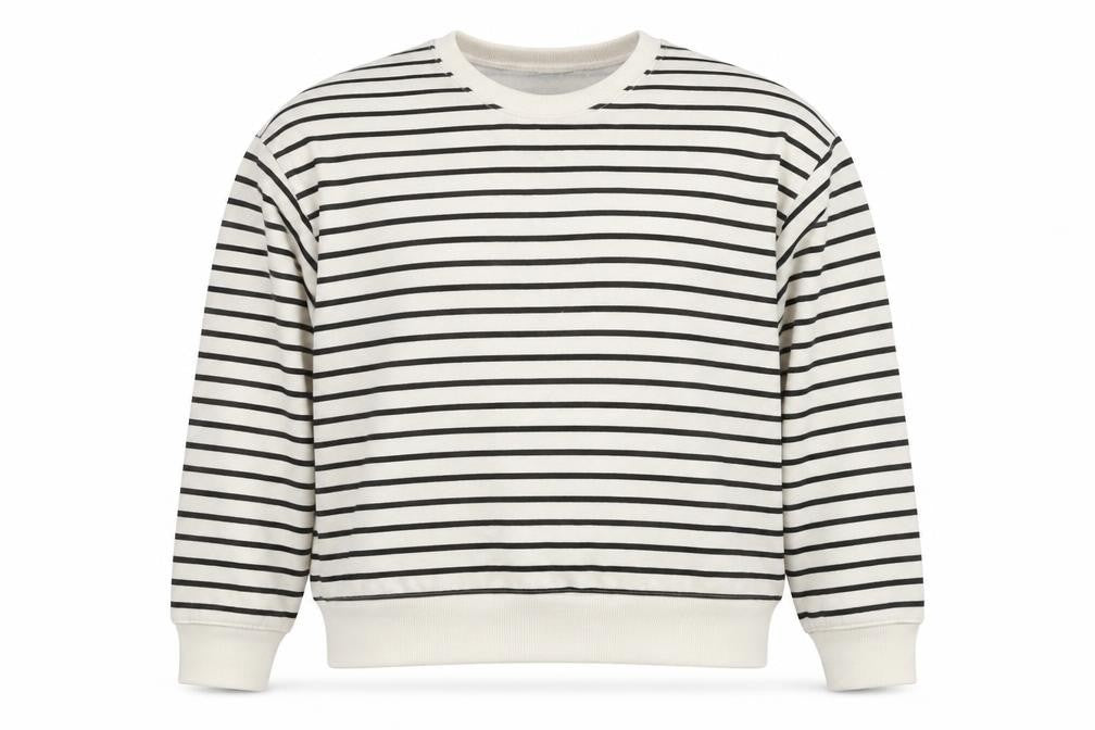 New Look Women Ivory Black Striped Pullover Sweatshirt M