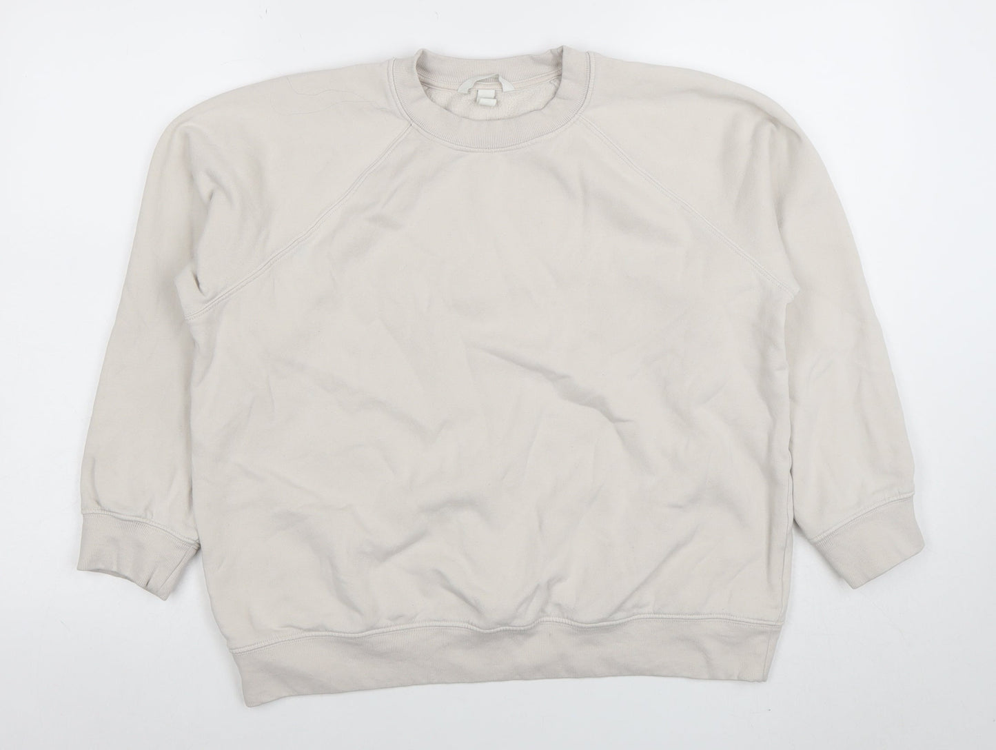 H&M Women Beige Cotton Blend Crew Neck Pullover Sweatshirt Size S