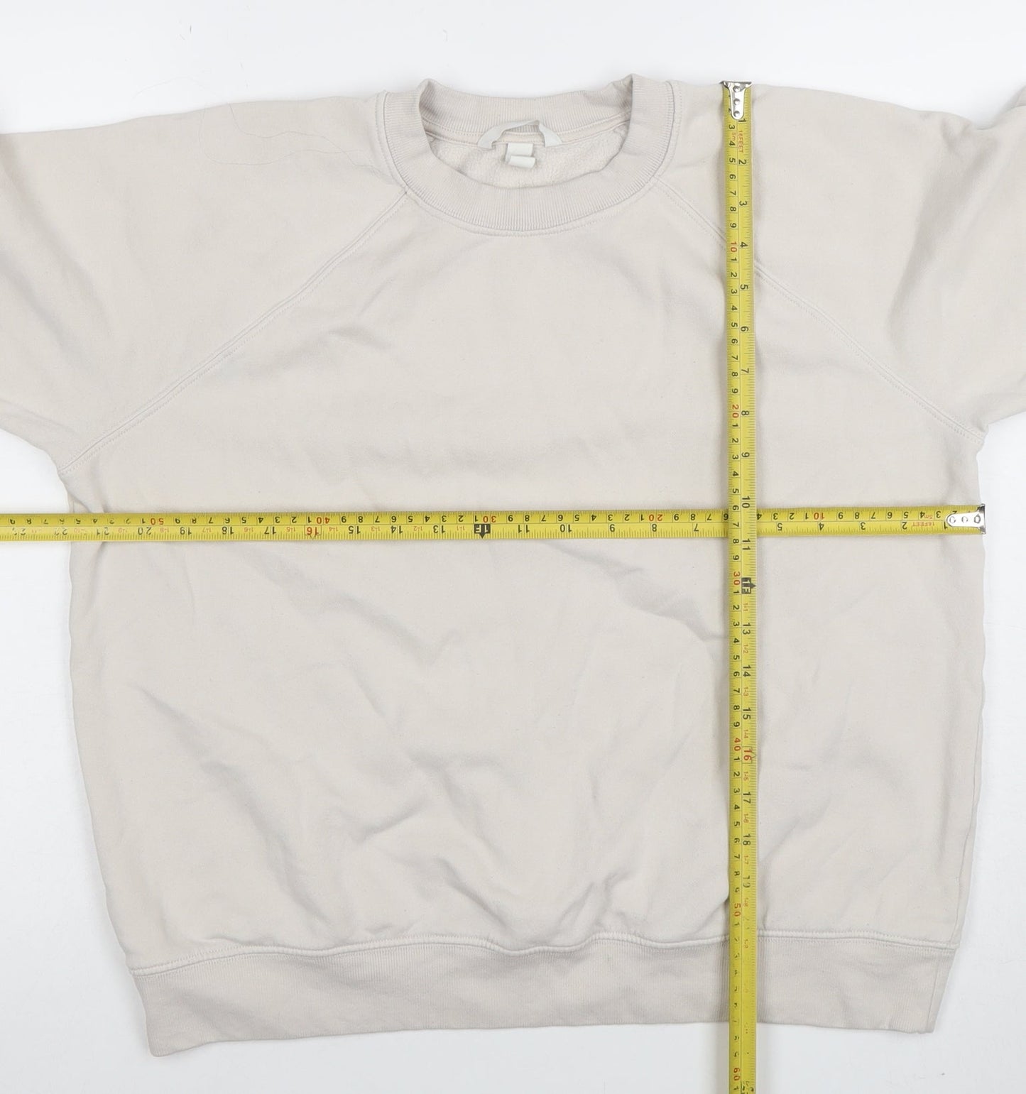 H&M Women Beige Cotton Blend Crew Neck Pullover Sweatshirt Size S