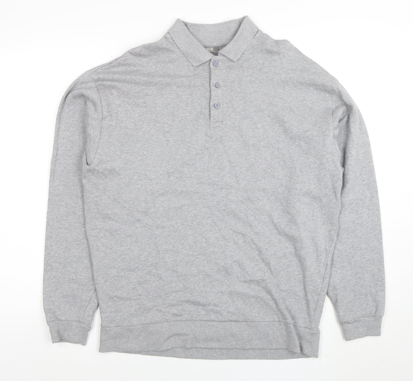 ASOS Men’s Grey Long Sleeve Cotton Polo Shirt XS Regular Fit