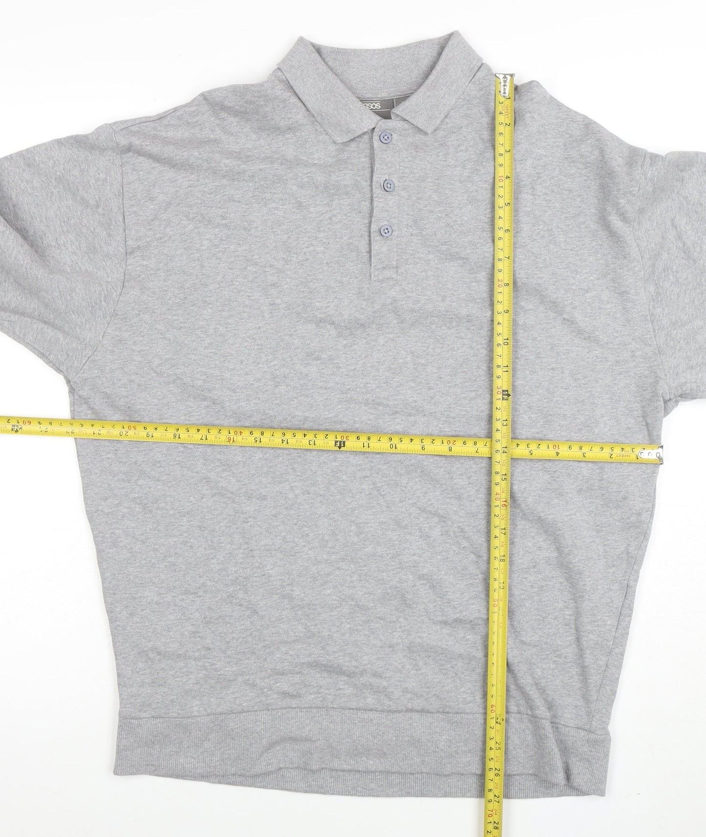 ASOS Men’s Grey Long Sleeve Cotton Polo Shirt XS Regular Fit
