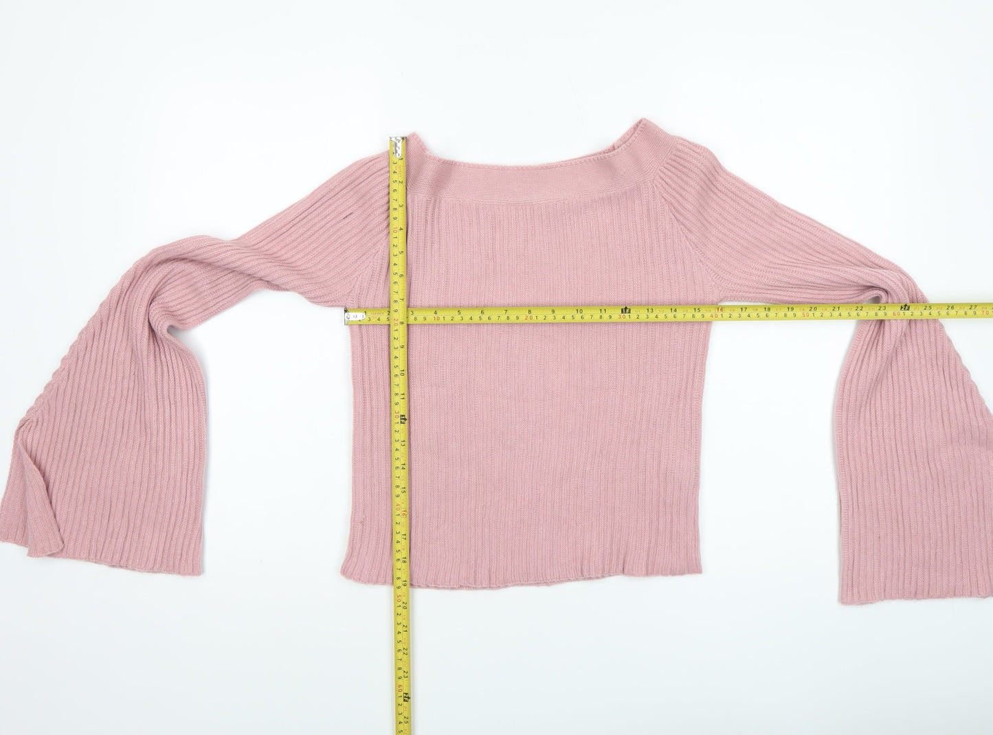 Romwe Womens Pink Ribbed Bell Sleeve Knit Jumper Size 8