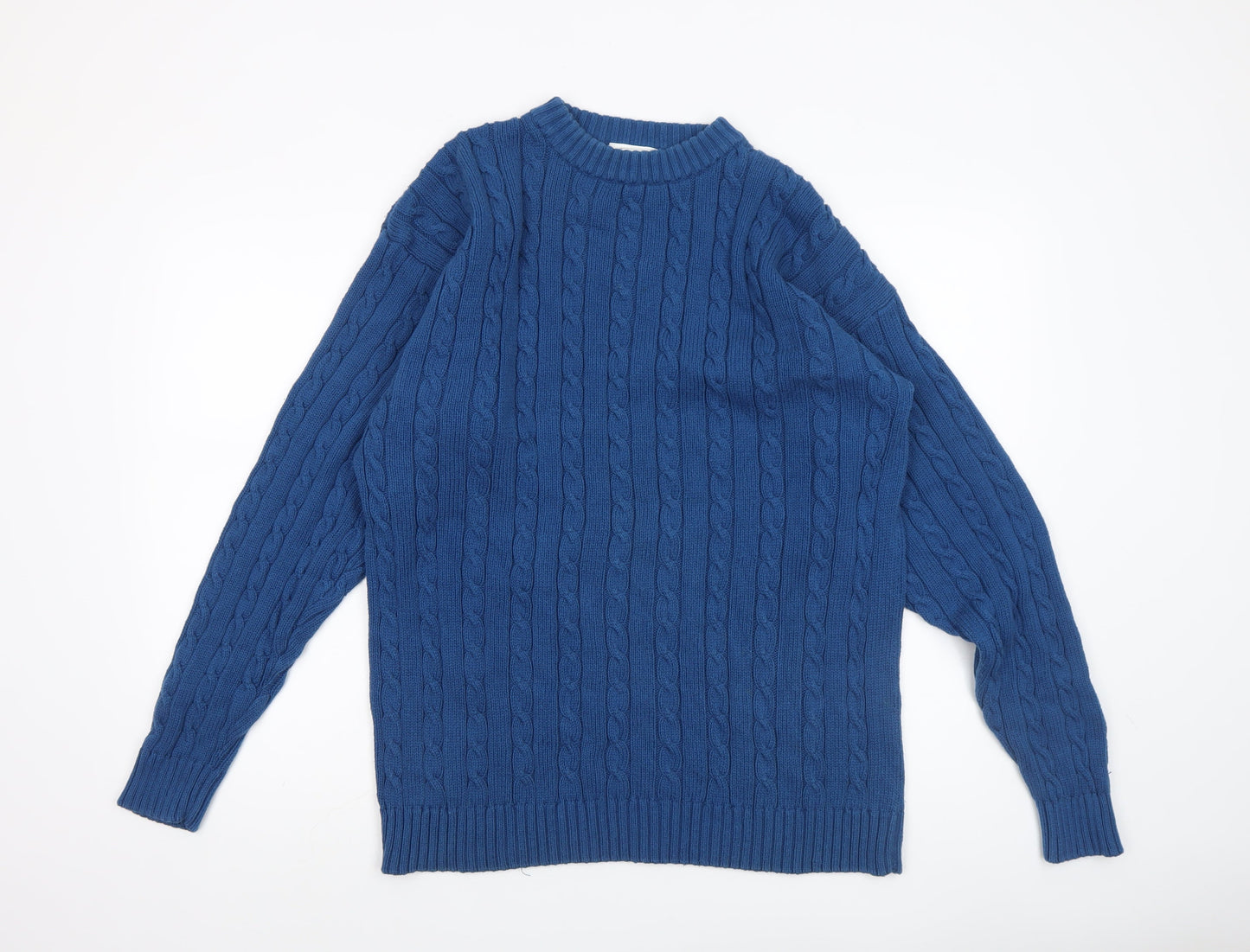 Enrico Gorlan Men’s Blue Cotton Cable Knit Crew Jumper Large