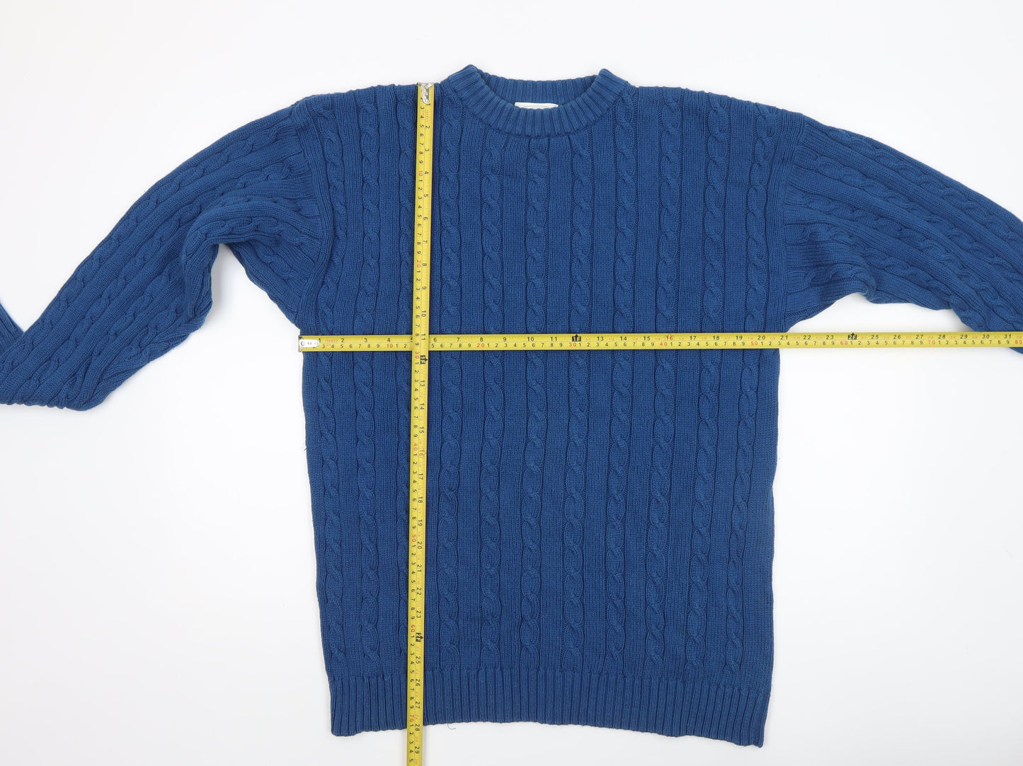 Enrico Gorlan Men’s Blue Cotton Cable Knit Crew Jumper Large
