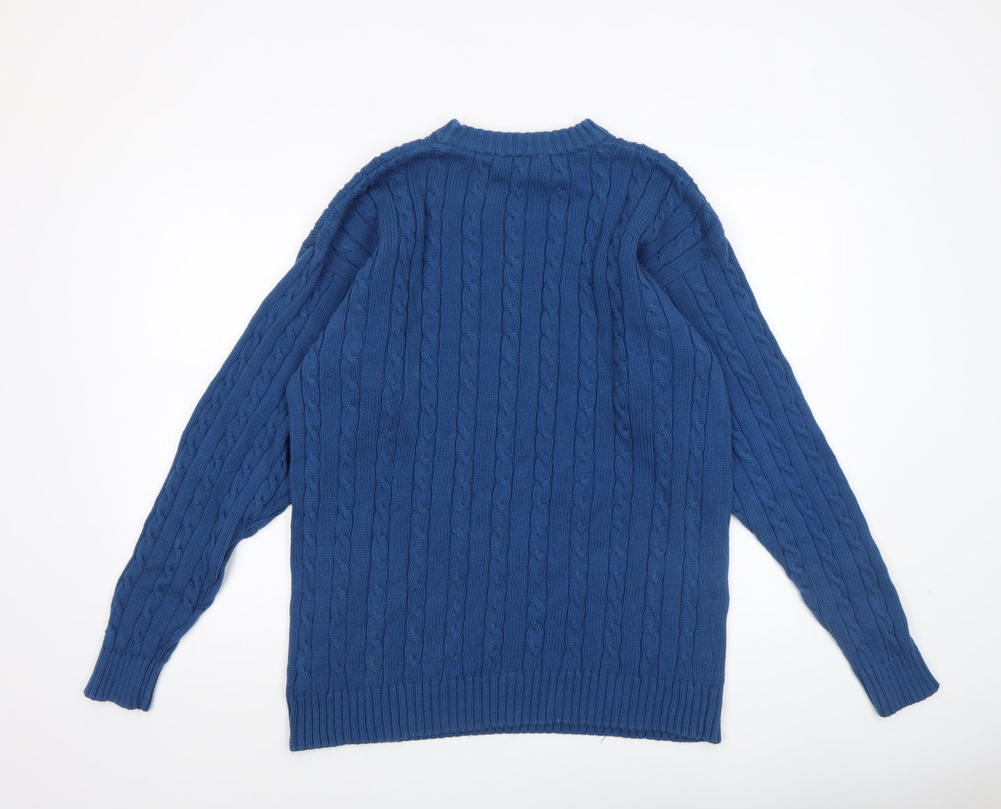 Enrico Gorlan Men’s Blue Cotton Cable Knit Crew Jumper Large