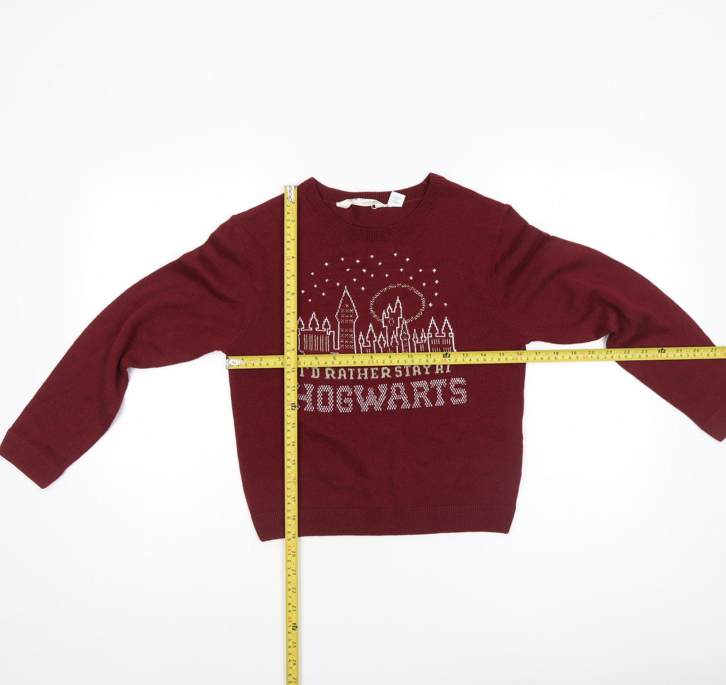 H&M Girls Burgundy Hogwarts Jumper 10-12 Years Acrylic Knit Crew Neck
