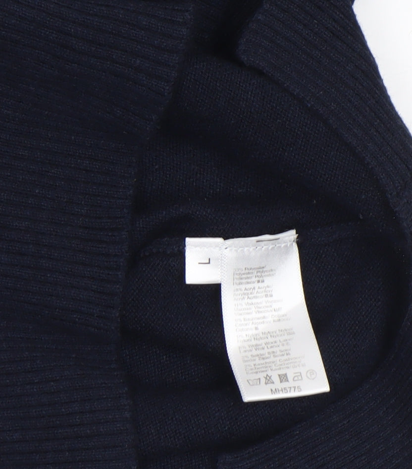 M&Node Women's Navy V-Neck Long Sleeve Jumper Size L