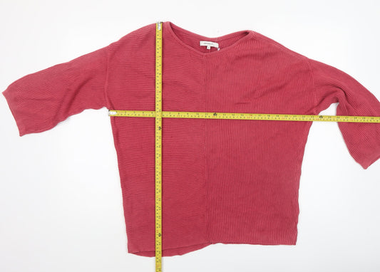 Sandwich Womens Red Cotton Rib Knit 3/4 Sleeve Pullover Jumper Size M