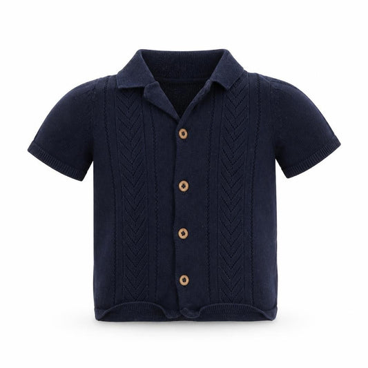 F&F Unisex Baby Navy Blue Cotton Collared Short Sleeve Button Cardigan 6-9M