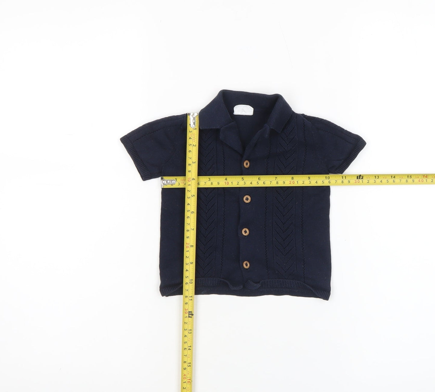 F&F Unisex Baby Navy Blue Cotton Collared Short Sleeve Button Cardigan 6-9M