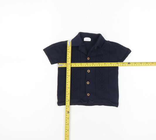 F&F Unisex Baby Navy Blue Cotton Collared Short Sleeve Button Cardigan 6-9M