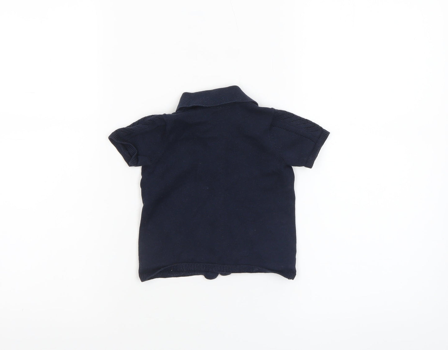 F&F Unisex Baby Navy Blue Cotton Collared Short Sleeve Button Cardigan 6-9M
