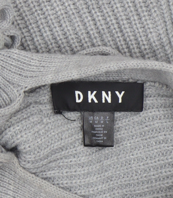 DKNY Women’s Grey V-Neck Lace-Up Ribbed Knit Jumper Size M