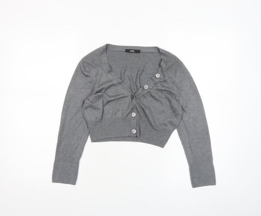 Marks and Spencer Women's Grey V-Neck Button Cardigan Size 8
