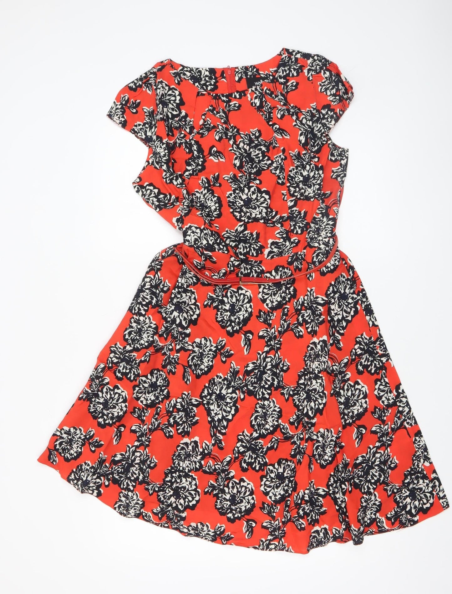 Wallis Women Red Floral Fit & Flare Knee Length Dress UK 10