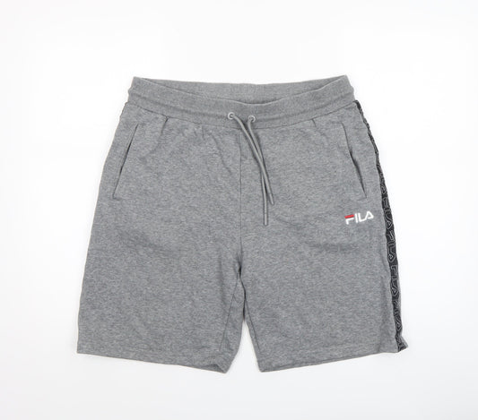 FILA Mens Grey Sweat Shorts L Elastic Waist Drawstring Logo Casual