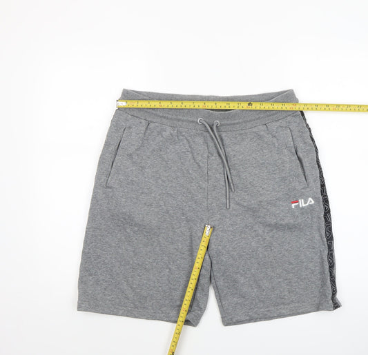 FILA Mens Grey Sweat Shorts L Elastic Waist Drawstring Logo Casual