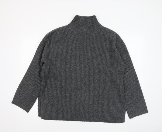 New Look Women’s Grey Ribbed Mock Neck Long Sleeve Jumper Size M