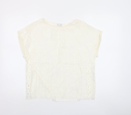 Zara Women Ivory Lace Short Sleeve Blouse Size S