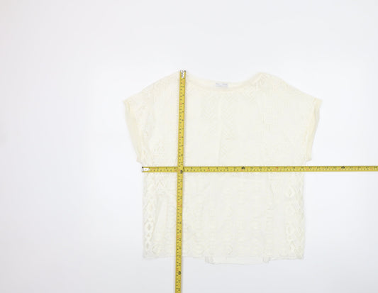 Zara Women Ivory Lace Short Sleeve Blouse Size S