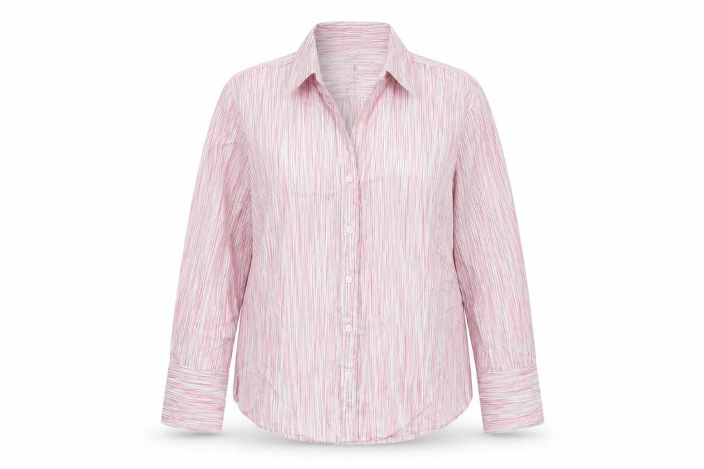 Jaeger Women's Pink Striped Cotton Button-Up Shirt UK14